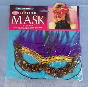 Fun World Feather/Sequin Masquerade Style Eye Mask W/ Elasticized Band One Size - Picture 1 of 3