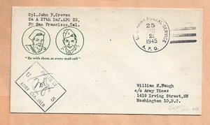 Segunda Guerra Mundial Correo Militar Apo 25 1945 27º INF CENSURADO - Imagen 1 de 1