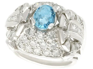 Vintage 0.95ct Aquamarine, 2.06ct Diamond and Palladium Dress Ring Size 5 3/8 - Picture 1 of 9