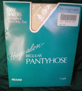 SEARS Vintage Hug-alon Reg Pantyhose Sheers Sandalfoot Full Figure SHORT Ivory - Picture 1 of 3