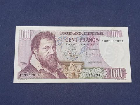 BELGIUM 1974 100 FRANC BANKNOTE Cover
