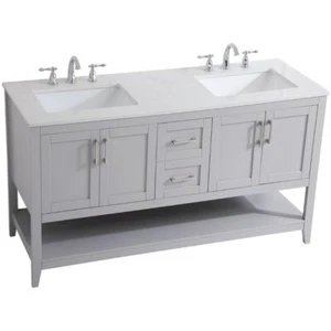 Elegant Decor Aubrey 60" Double Quartz Top Bathroom Vanity in Gray - Picture 1 of 15