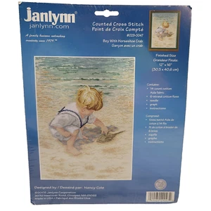 Janlynn Counted Cross Stitch Kit #029-0047 Boy with Horseshoe Crab 12" x 16" New - Picture 1 of 2