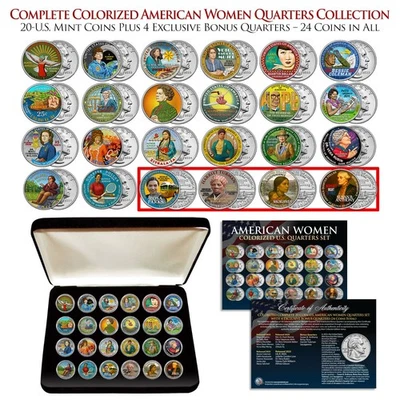 Complete 20-Coin Colorized American Women Quarters Set + 4 Bonus Coins with BOX - Image 1 of 3