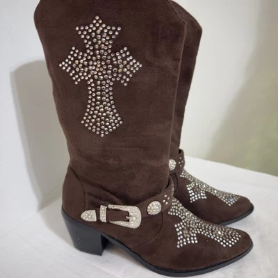 Botas de vaquero WB Atlas para mujer con correa de estrás talla 7 color marrón Foto 1 de 4