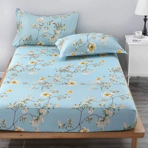 Queen Fitted Bed Sheet 80x60 Deep Pocket Mattress Teal Floral Farmhouse Best ... - Picture 1 of 6