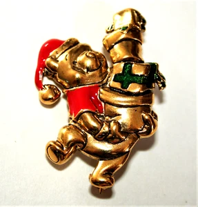 Winnie the Pooh Santa Hat Christmas Presents Brooch Jewelry Pin New NOS 1990s - Picture 1 of 3