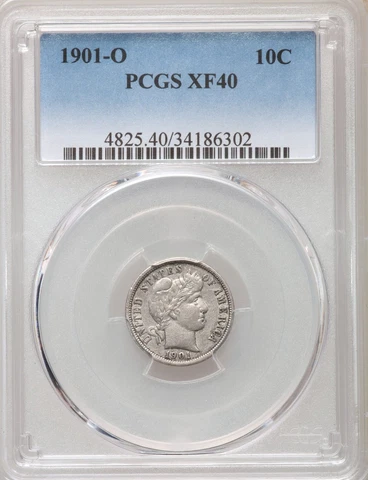 1901-O PCGS XF40 Barber Silver Dime Better Date Type Coin Cover