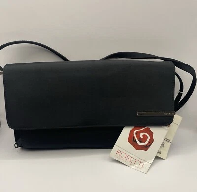 NWT Rosetti Black Satin Clutch Organizer Purse crossbody - Image 1 of 4