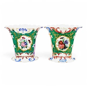 Old Paris porcelain vases Jacob Petit style, hand-painted floral medallions 1850 - Picture 1 of 8