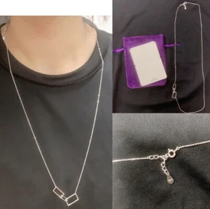 Long 925 Sterling Silver T Shirt Necklace Chain Geometric Pendant Gift Pouch UK - Picture 1 of 4