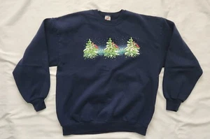 Vintage Jerzees Navy Blue Christmas Crewneck Sweater USA Made Size XL - Picture 1 of 5
