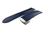 Navy Genuine Leather Flat Strap Band fit OMEGA watches 19mm 20mm 22mm Clasp