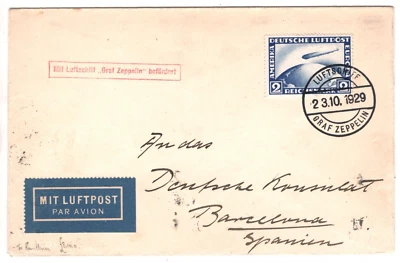GERMANY GRAF ZEPPELIN Air Mail Cover 1929 SPAIN Barcelona{samwells}KZ75 - Image 1 of 4