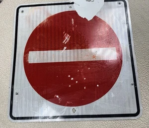 Vintage Retired No Entry Road Sign Autobahn  Man Cave Wall Art 24" x 24" - Picture 1 of 3