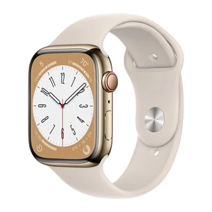 Apple Watch Gen 8 Série 8 Cellules 45mm Acier Inoxydable Doré - Bracelet Sport Starlight - Photo 1 sur 3