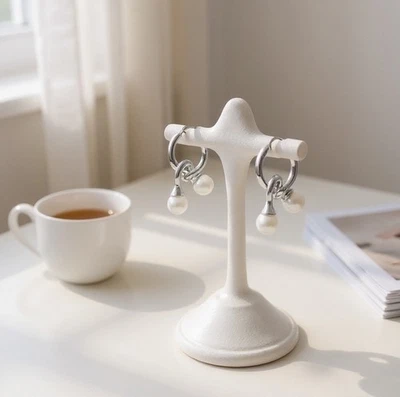 Pearl Earrings Bittar Alexis STYLE Hoop Huggie Twisted Berry Silver Boho VTG 925 - Image 1 of 4