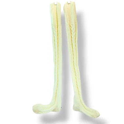 Meias suéter de malha de cabo joelho creme branco coxa alta desleixada inverno SO - Imagem 1 de 4