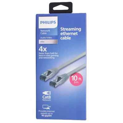 New Philips Elite Cat8 Streaming Ethernet Cable Up To 40 Gigabit 10ft Fast Ship - Image 1 of 3