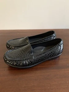 SAS Shoes Sz 7 W Simplify Black Gloss Loafer Croc Skin San Antonio Made in USA - Picture 1 of 8