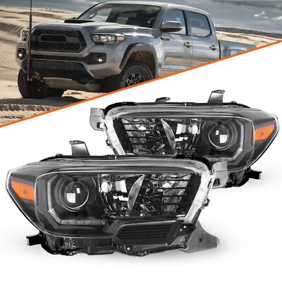 For 2016-2022 Toyota Tacoma w/ LED DRL Black Headlights Headlamps Left+Right Set - Image 1 of 4