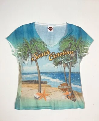 Vintage Harley Davidson Shirt Womens Size XL Beach AOP Y2K South Carolina Trashy - Image 1 of 4