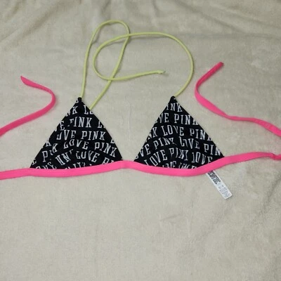 PINK Victoria Secret swim Top Bikini Y2k 90s Pink Logo Size Small Black Hot Pink - Image 1 of 4