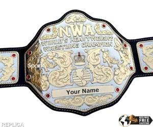 NWA Big Gold World Heavyweight Championship Title Replica 4mm Zinc Adult Size NE - Picture 1 of 12