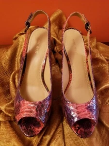 Nine West Big Spender Plateau Sandale, ORANGE, LILA Schlangenmuster, Größe 9 1/2 - Bild 1 von 5