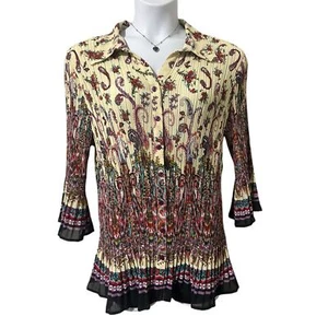 Avenue Women’s Plus Size 22/24 Boho Paisley Pleated Blouse Top - Flared Sleeves - Picture 1 of 9