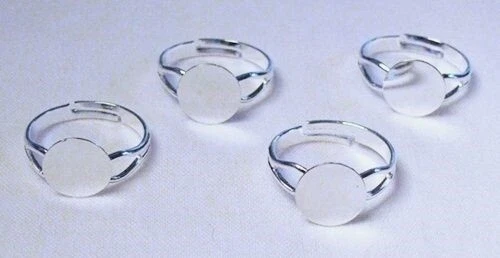 10 ANILLOS EN BLANCO AJUSTABLES PLATEADOS almohadilla de 10 mm ~ sin níquel ~ cuentas adhesivas, etc. Foto 1 de 1