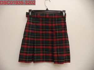 A+ Girls' Red Green Plaid Kick Pleat Adjust Waist Uniform Skirt, 6 881968537193 - Picture 1 of 7