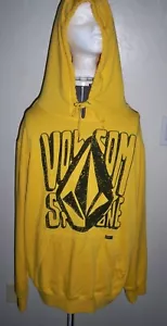 MEN'S GUYS VOLCOM HAND DRAWN YELLOW PULLOVER FLEECE HOODIE BLACK LOGO NEW $59 - Picture 1 of 1