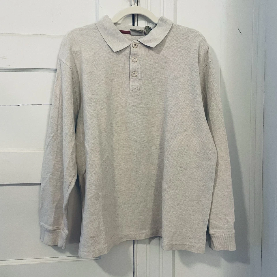 LL Bean мужской большой слоновой кости тепловой рубашка-поло вафли трикотажа Henley длинным рукавом теплый - Изображение 1 из 4