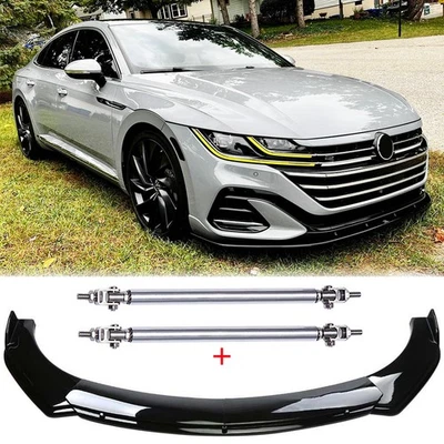 Front Bumper Lip Spoiler Splitter Body Kit + Strut Rods For VW Arteon 2019-2023 - Image 1 of 4