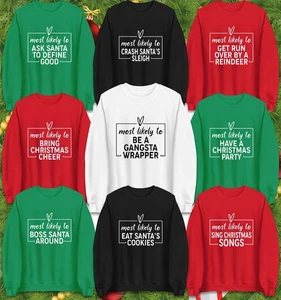 Funny Christmas "Most Likely To" Pack Jumper Holiday Family Matching Xmas Top - Picture 1 of 3