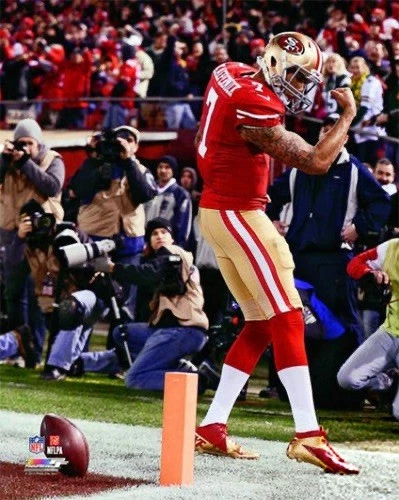 Letrero de metal Colin Kaepernick 49ers NFL foto de acción zona final celebración 12x8 pulgadas Foto 1 de 1