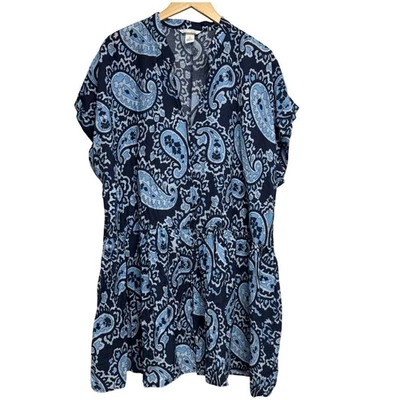 H & M женское платье большой пейсли печать синий белый падение талии доломан короткий рукав - Изображение 1 из 4