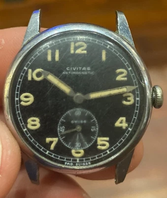 VINTAGE RARE WW2 ERA MILITARY SWISS MEN'S Civatas Watch For Parts  - Image 1 of 4