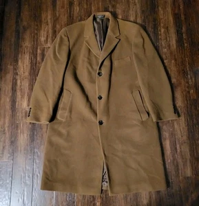 Vintage Lauren Ralph Lauren Italian Cashmere Wool Blend Camel Overcoat Size 46R - Picture 1 of 12