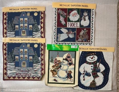 5 Metallic Tapestry Panel Pillow Frame Snowman Christmas Santa House Decor New - Image 1 of 4