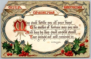 Weihnachtsgrüße 1909 geprägte Biesen Postkarte Burnside Gedicht Text - Bild 1 von 2