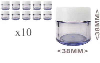 KOI 10 x leere 20ml runde Nagel Behälter Glas Topf klar blau Kunststoff Edelsteine Kunst Töpfe