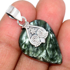 Owl - Natural Seraphinite 925 Sterling Silver Pendant Jewelry BP204354 OWLP1