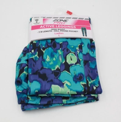Zone Pro ActiveWear Leggings Elastizados Cintura Alta Teléfono Celular Bolsillo Floral Azul LG Foto 1 de 4