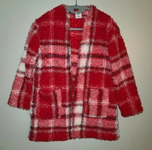NWOT GIRLS ART CLASS PLUSH FLEECE RED PLAID CARDIGAN SIZE M 8 - Picture 1 of 3