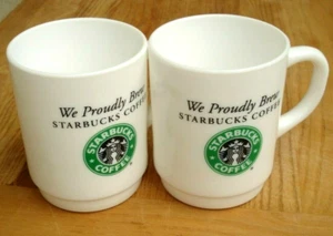 STACKING MUGS 2 Rare Vintage "WE PROUDLY SERVE STARBUCKS COFFEE" Diner - Picture 1 of 5