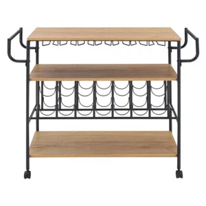 Bar Trolley Rustic Wood Drinks Trolley Bar Cart W/ Wheels Wine Glass Bottle Rack - Picture 1 of 8