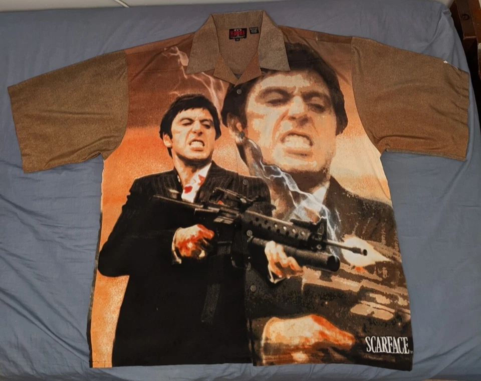 Scarface Vintage  Dragonfly Button-Up Short Sleeve Shirt Size 3X Tony Montana - Image 1 of 4