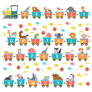 Alphabet Animals Train Early Education Wall Stickers for Kids Room DecoratiRI